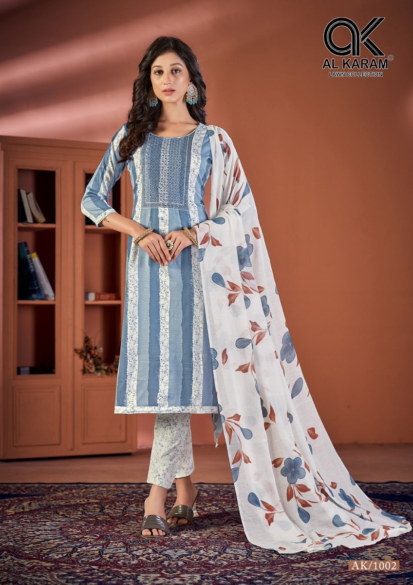 Al Karam Heritage Self Embroidery Karachi Cotton Dress Material